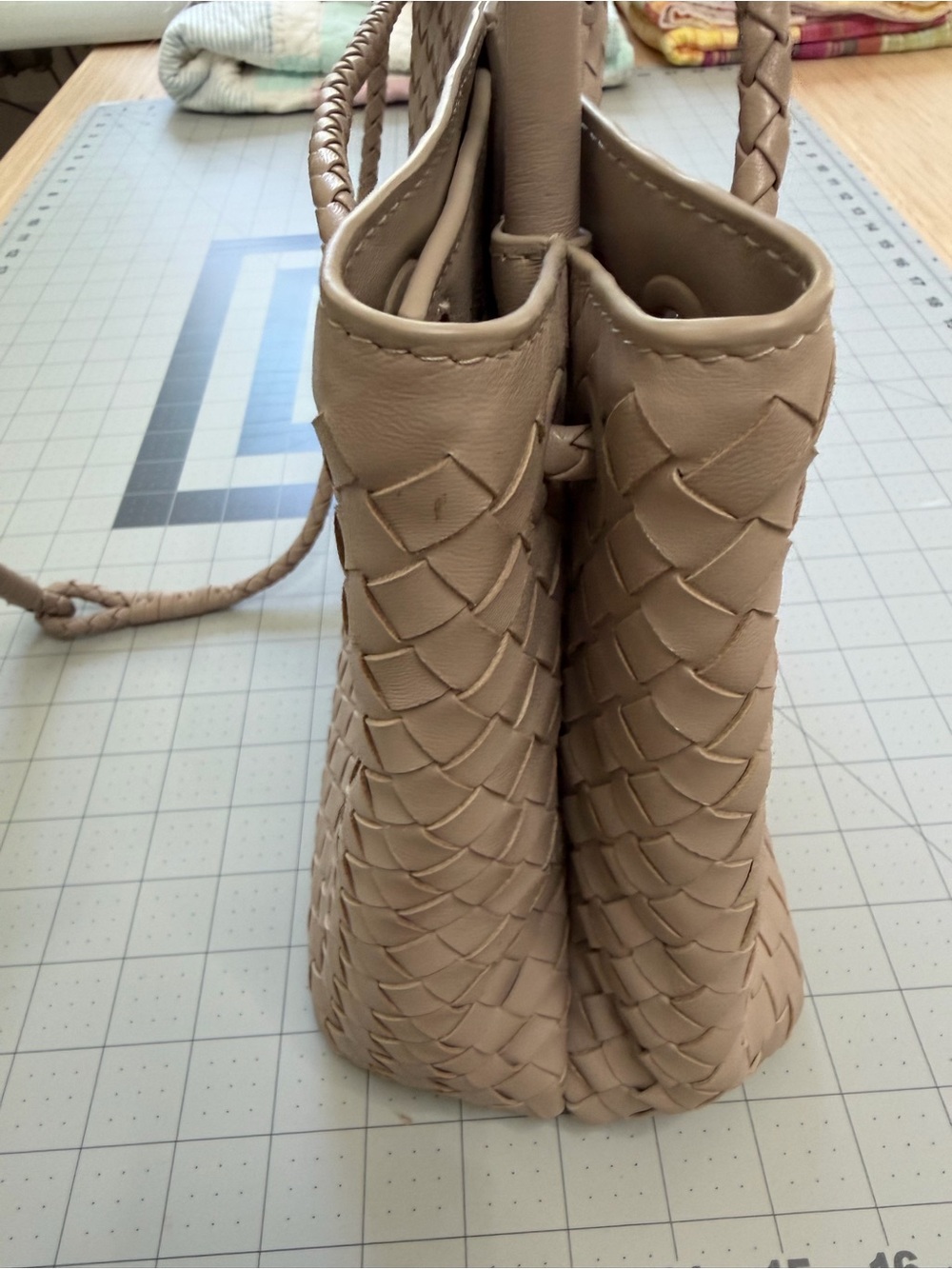 Quince Taupe Woven Leather Tote with Braided Straps - Picture 7 of 12